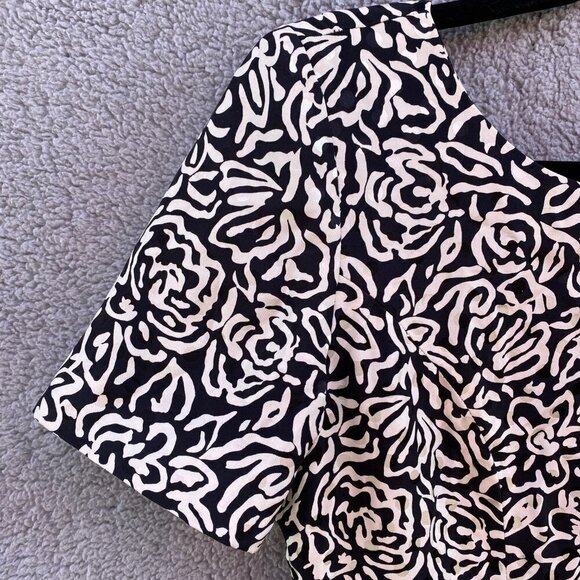 Liz Claiborne Silk Black White Floral Polka Dot Pencil Dress Bow Sz 4 - Picture 2 of 12